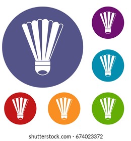 Shuttlecock icons set in flat circle reb, blue and green color for web