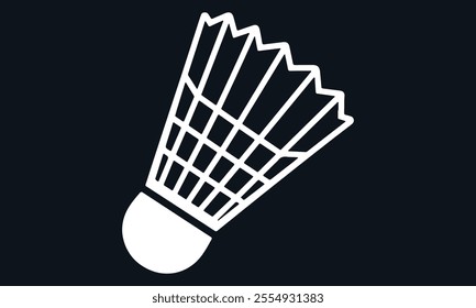 shuttlecock, minimalistic design, white on black, vector art, sports iconography, clean lines, high contrast, badminton equipment, modern style, digital illustration.