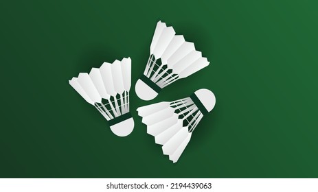 Shuttlecock On Green Background Badminton Court Indoor Badminton Sports Wallpaper With Copy Space  ,  Illustration Vector EPS 10