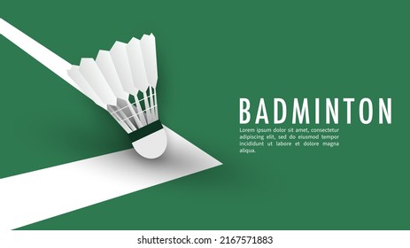 Shuttlecock on white line on green background badminton court indoor badminton sports wallpaper with copy space  ,  illustration Vector EPS 10 - Shutterstock ID 2167571883