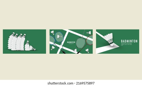 Shuttlecock on white line on green background badminton court indoor , Simple flat design style , illustration Vector EPS 10, can use for badminton  Championship Logo