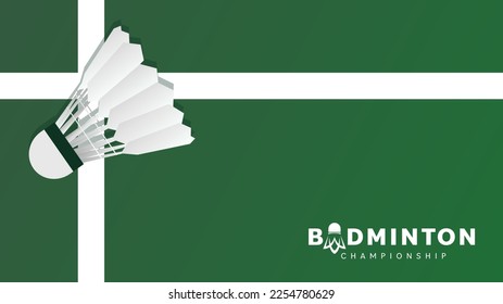 Shuttlecock on white line on green background badminton court indoor badminton sports wallpaper with copy space  ,  illustration Vector EPS 10