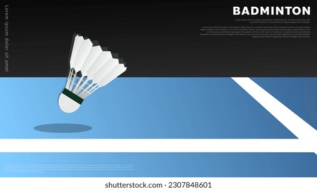 Shuttlecock on white line on green background badminton court indoor badminton sports wallpaper with copy space  ,  illustration Vector EPS 10