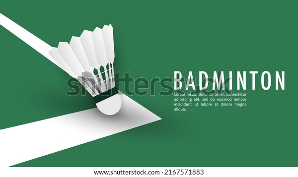 Shuttlecock on white line on green background\
badminton court indoor badminton sports wallpaper with copy space \
,  illustration Vector EPS\
10