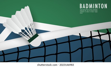 Shuttlecock On The White Net And Court Indoor Badminton Sports Wallpaper   Background  With Copy Space,  Illustration Vector EPS 10