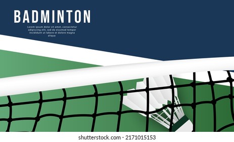 Shuttlecock On The White Net And Court Indoor Badminton Sports Wallpaper   Background  With Copy Space,  Illustration Vector EPS 10