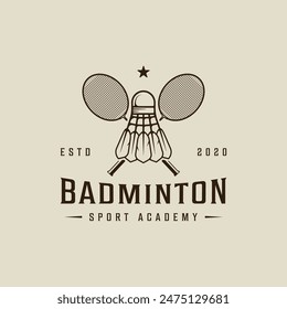 shuttlecock and racket of badminton logo line art vector simple minimalist illustration template icon graphic design. sport sign and symbol for club or academy or tournament mascot concept