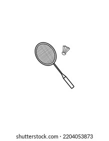 shuttlecock and rackets vector line art isolated on white background. outline vector. coloring sheet for kids. 