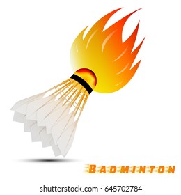 shuttlecock with red orange yellow tone fire in the white background. sport ball logo design. badminton logo. vector. illustration. graphic design.