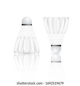 Shuttlecock with reflection. Badminton - sport equipment. Vector illustration isolated on white background