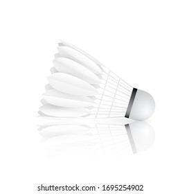 Shuttlecock with reflection isolated on white background. Badminton - sport equipment. Vector