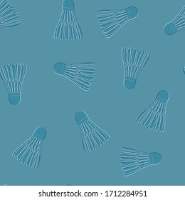 Shuttlecock seamless pattern. Vector stock illustration. Hand drawn emboss style. For all over print, fashion fabric, textile, wrapping, wallpaper, surfaces.