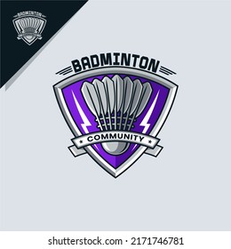 shuttlecock and shield illustration. for badminton logo