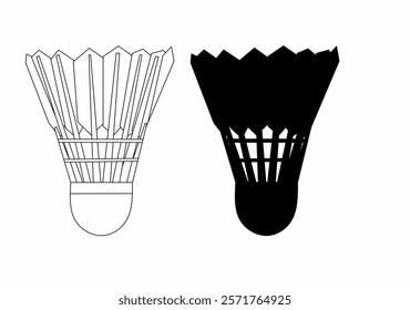 Shuttlecock silhouette icon with an outlined design, showcasing a minimalist and clean style on the white background. 