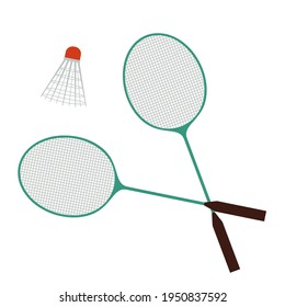 Shuttlecock and two badminton rackets. Badminton. Isolated vector image on white background. Clipart.