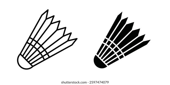 Shuttlecock vector icon set black filled and outlined style.