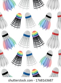 Shuttlecocks on a white background. Badminton.
Seamless pattern. Sport and game. Summer fun.