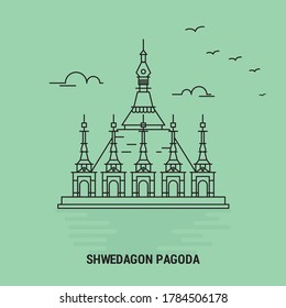 Shwedagon pagoda blue landmark - vector