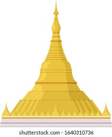 Shwedagon Pagoda (Yangon, former Rangoon, Burma). Isolated on white background vector illustration.