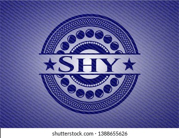 Shy badge with denim background. Vector Illustration. Detailed.