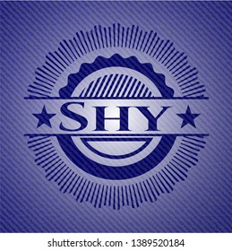 Shy badge with jean texture. Vector Illustration. Detailed.