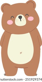 Shy Bear Standing with Tucked Arms - Simple Flat Vector