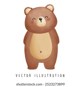 Urso tímido de pé com braços enfiados - vetor de cor de água simples