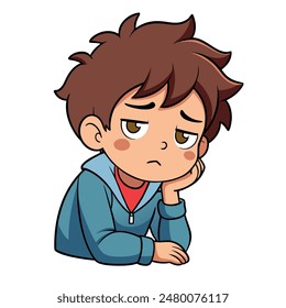 a shy boy feel lazy vector clip art, white background