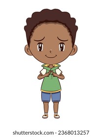 Shy boy, gesture, vector illustration