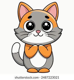 Shy cartoon cat vector illustration with a cute expression