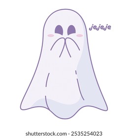 Shy desenhos animados fantasma rubor com expressão envergonhada, Vetor