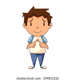 Shy Child, Vector Illustration