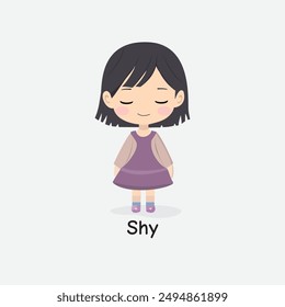 Shy Child Vector Illustration with Bashful Expression