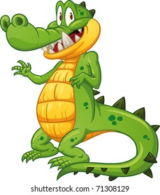 Shy crocodile waving. Vector illustration with simple gradients. All in a single layer.