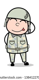 Shy - Cute Army Man Cartoon Soldier Vector Illustration