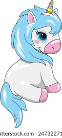 Shy cute baby unicorn. Vector