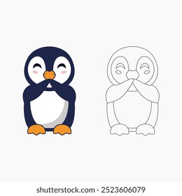A shy and cute penguin, no shadow, with a plain white background