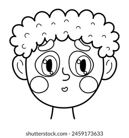 Shy emotion face in black and white. Little boy clipart with emotional expression in outline. Feeling concept vector illustration