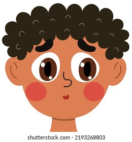 Shy emotion face. Little boy clipart with emotional expression. Feeling concept vector illustration