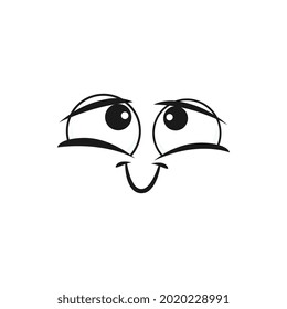 Shy face isolated emoticon making eyes pleased. Vector embraced face of emoji with curved smile, confused linear character. Face expression after compliment, funny flirting emoji with big eyes