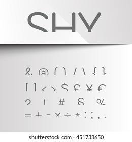 Shy font with only the top of the characters, vector