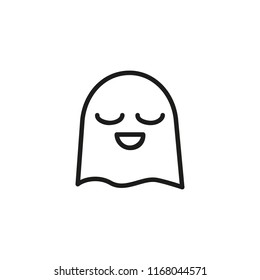Shy ghost line icon. Grinning, satisfied, cute. Halloween concept. Vector illustration can be used for topics like bliss, positive emotion, expressions