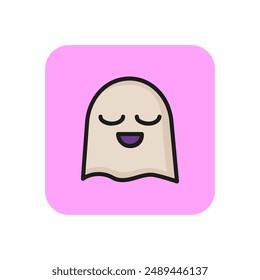 Shy ghost line icon. Grinning, satisfied, cute. Halloween concept. Vector illustration can be used for topics like bliss, positive emotion, expressions