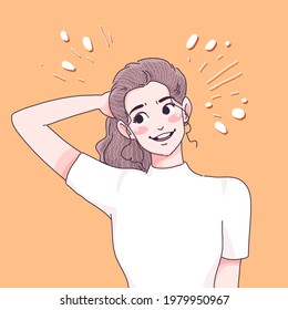 Shy girl character design of vector. Cartoon illustration style.