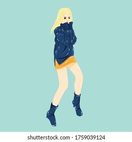 Shy girl drawing with short skirt, Vector illustration.
