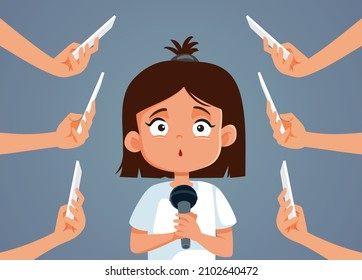 
Shy Girl Having a Stage Fright Moment Vector Cartoon Illustration. Nervous child performing for live audience feeling anxious and nervous
