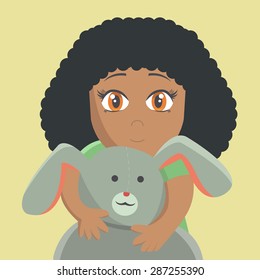 Shy girl hiding behind a toy rabbit