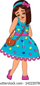 shy girl in a magnificent dress. vector and illustration.