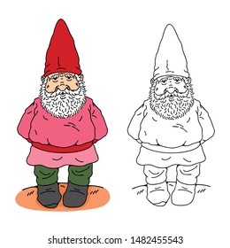 shy gnome garden, Vector illustration with simple lines, drawing hand to digital vector