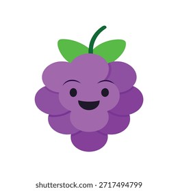 Caractere de uva tímido sorrindo suavemente violeta tons estilo vetor plano adequado para emoções conteúdo branding suave e ilustrações bonitas